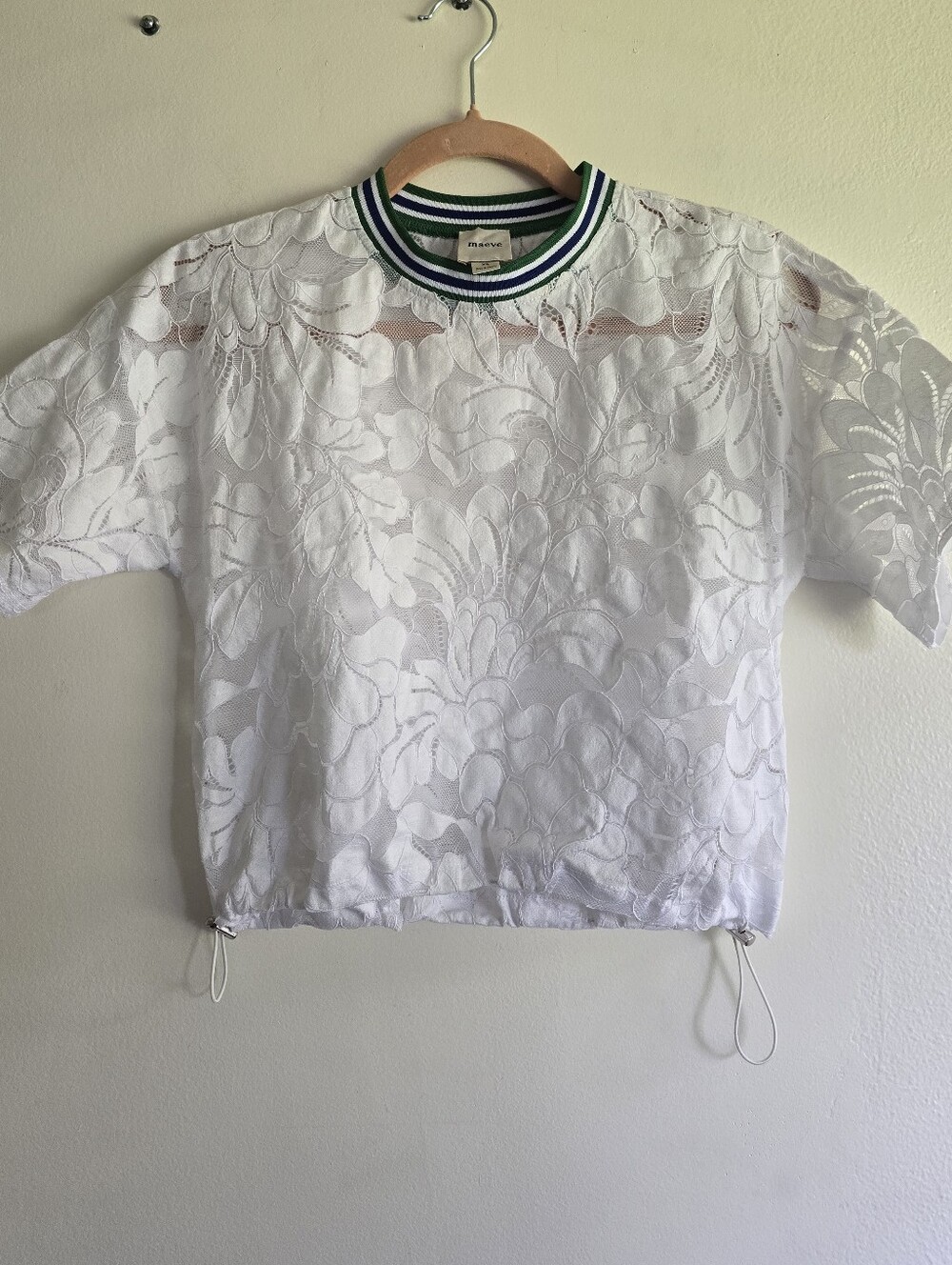 Maeve, Short-Sleeve Lace Pullover Top, White/Green/Blue, Size XS, MSRP $98 - Picture 6 of 8